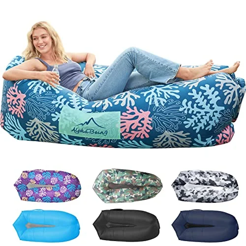 AlphaBeing Inflatable Lounger Air Sofa, Portable Inflatable Couch Mesh Hollow Air Hammock Anti Leakage Air Chair for Outdoor Camping Beach Traveling